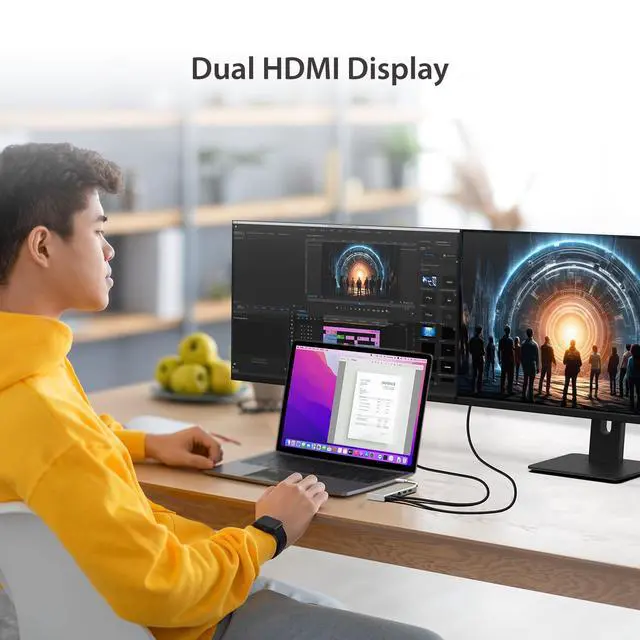 Alt view image 2 of 7 - USB-C Mini Dock-Type C Hub with 2X HDMI, 2X USB 3.0, Ethernet, Power Delivery 2.0 (JCD381)
