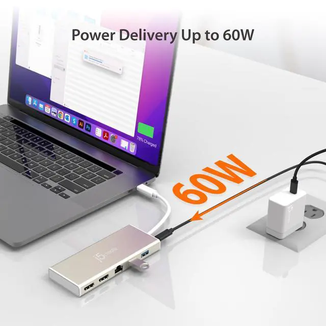Alt view image 3 of 7 - USB-C Mini Dock-Type C Hub with 2X HDMI, 2X USB 3.0, Ethernet, Power Delivery 2.0 (JCD381)