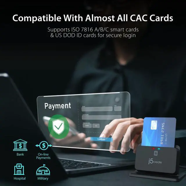 Alt view image 4 of 7 - Universal Smart Card/CAC Reader Stand, TAA Compliant, ideal for Enterprise, Banking, and Government. Compatible with Win, Mac and Linux (JUR261)