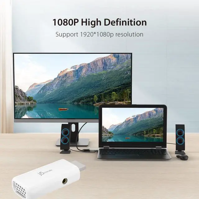 Alt view image 2 of 6 - JDA203 HDMI to VGA Adapter with Audio HDCP 2.2 Compliant