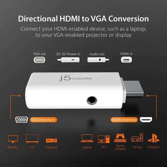Alt view image 3 of 6 - JDA203 HDMI to VGA Adapter with Audio HDCP 2.2 Compliant