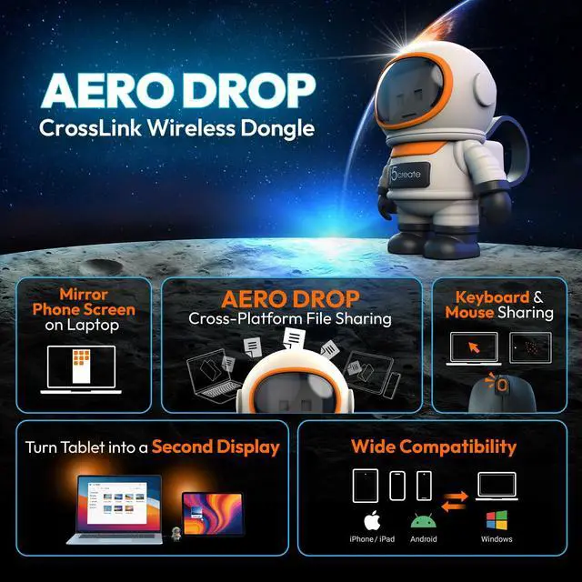 Alt view image 2 of 6 - AeroDrop CrossLink Wireless Dongle - Instant Share Files, Photos, Keyboard, Mouse, and Screen Between iPhone/iPad/Android and Windows Computer (JUAW22)