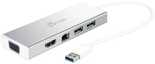 Main image of USB 3.0 Hub with HDMI, VGA, RJ45 Gigabit Ethernet, 2 USB 3.1 Type-A Ports - High Speed Data Transfer Adapter for Mac, Windows, Desktop PC - Supports Up to 2K Resolution (JUD380)