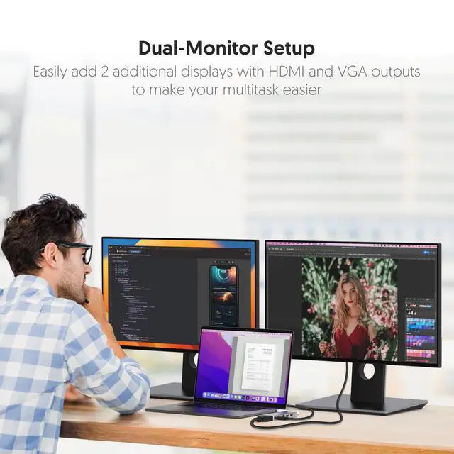 Alt view image 4 of 7 - USB 3.0 Hub with HDMI, VGA, RJ45 Gigabit Ethernet, 2 USB 3.1 Type-A Ports - High Speed Data Transfer Adapter for Mac, Windows, Desktop PC - Supports Up to 2K Resolution (JUD380)