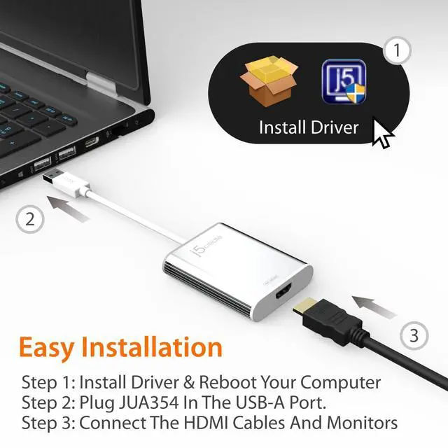 Alt view image 4 of 7 - USB 3.0 to 4K HDMI Display Adapter USB 3.0 Male Type-A Connector | HDMI Female Connector | 4K UHD | Resolution Up to 3840 x 2160 @ 30 Hz | Aluminum Housing (JUA354)