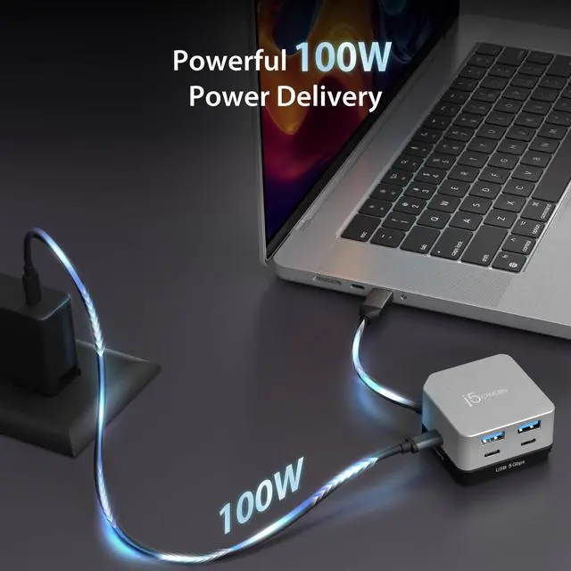 Alt view image 4 of 7 - USB-C Hub 4K@144Hz HDMI with 100W Fast Charge and Flexible Ports- Supports Extended 4K Display for Windows and MacBook, Built-in Cable Management, USB-A x 2, USB-C x 2, HDMI (JCD361)