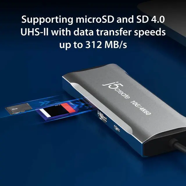Alt view image 6 of 7 - Laptop Docking Station, 9-in-1, 4K60Hz HDMI, USB-C 10Gbps, 2 USB-A 10Gbps, 100W PD with USB-C 5Gbps, Ethernet, SD 4.0 Card Reader, for MacBook, XPS, Surface Pro (JCD393)