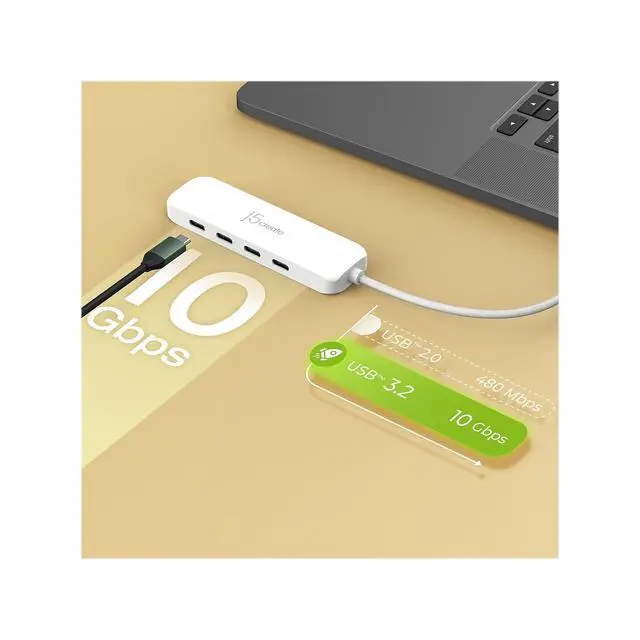 Alt view image 2 of 7 - 4-in-1 USB-C to 4-Port 10Gbps Type-C Hub, Eco-Friendly, Compatible with MacBook Pro, MacBook Air, iPad, Mac mini, Windows Laptop, and More(JCH345EW)