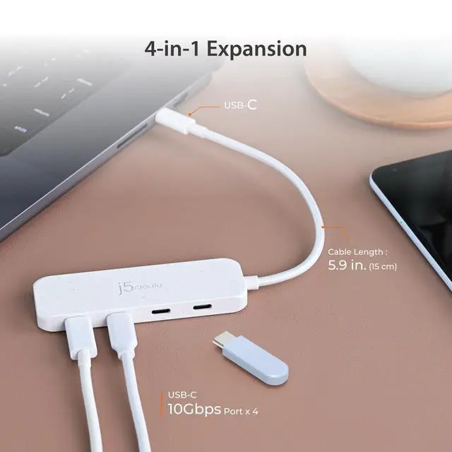 Alt view image 3 of 7 - 4-in-1 Pink USB-C to 4-Port Type-C Hub(Eco-Friendly), Hub with Four 10 Gbps Type-C Ports | Compatible with MacBook Pro, MacBook Air, iPad, Mac mini and More Type C Devices and More(JCH345ER)