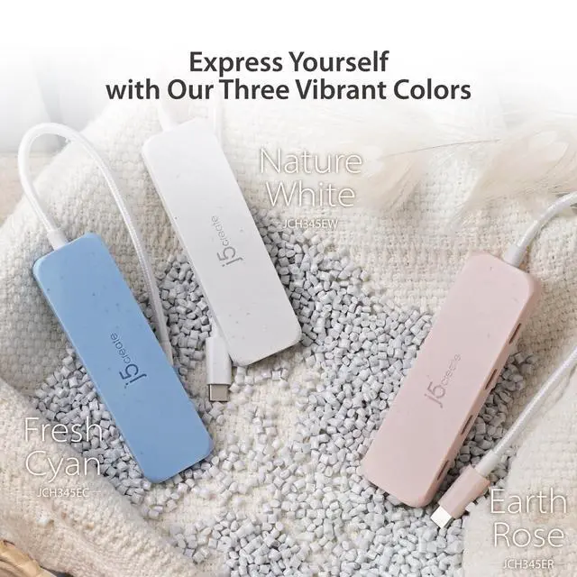 Alt view image 7 of 7 - 4-in-1 Pink USB-C to 4-Port Type-C Hub(Eco-Friendly), Hub with Four 10 Gbps Type-C Ports | Compatible with MacBook Pro, MacBook Air, iPad, Mac mini and More Type C Devices and More(JCH345ER)