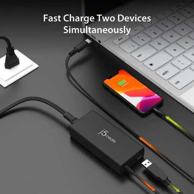 Alt view image 3 of 6 - USB Type C Super Charger PD 90W + USB Type A 10W Fast Charging for Chromebook, Laptop, MacBook Pro 13 (JUP2290C)
