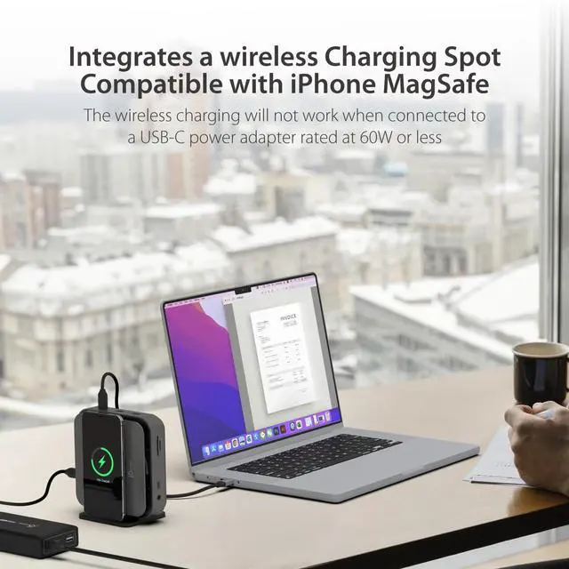 Alt view image 4 of 7 - USB-C Dock Dual 4K HDMI - Supports Dual Extended 4K Display for Windows and M1/M2/M3 MacBook, Built-in 15W Magnetic Wireless Charger, USB-A x 2, USB-C x 2, Gigabit ethernet (JCD3199)