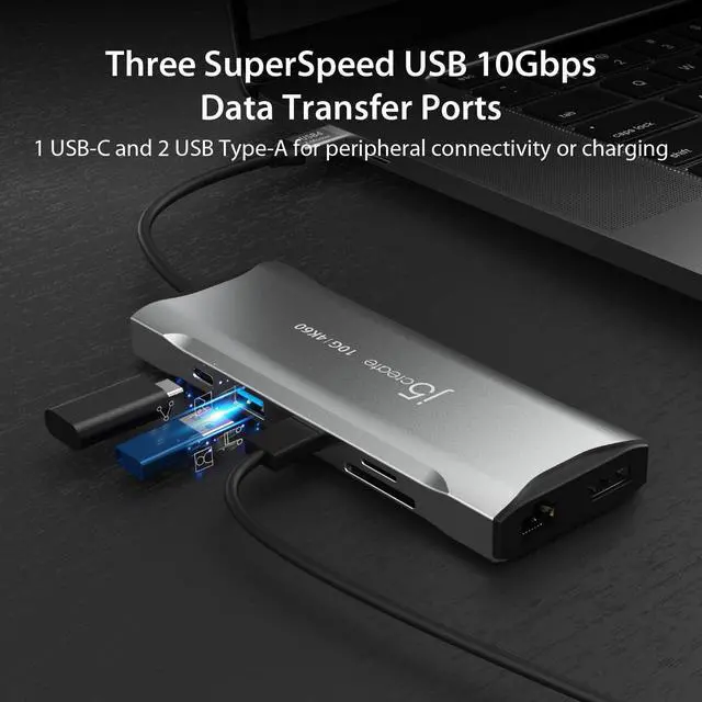 Alt view image 5 of 7 - USB C 4K Triple Display Hub - 4K HDMI x2, 4K DP, 2 USB-A and USB-C 10Gbps, PD 100W, Ethernet, SD 4.0 Card Reader | for XPS, Surface Pro (JCD397)