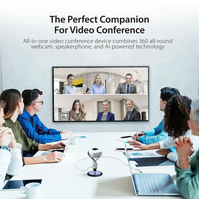 Alt view image 2 of 7 - 360 All Around AI-Powered Conference Room Camera with Speakerphone, Smart-Tracking, Auto-Framing, Include a Remote Control (JVU368)