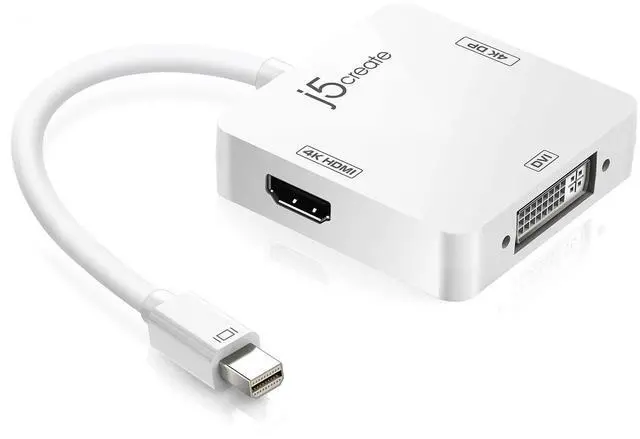 Main image of Mini DisplayPort to 4k DisplayPort/4K HDMI/DVI Adapter | DisplayPort Male Connector | 3 in 1 Display Adapter | Compatible with Mac OS, Surface Pro (White)