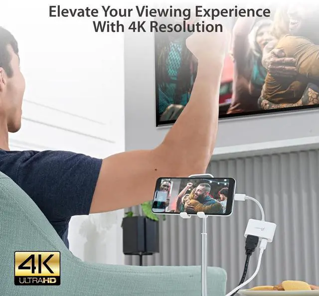 Alt view image 3 of 7 - 2-in-1 USB-C to 4K HDMI Adapter with PD Charging Port, Supports 4K UHD Video, Charge While Displaying, Compatible with MacBook, iPad, Smartphone, Laptop, Steam Deck (JCA152)