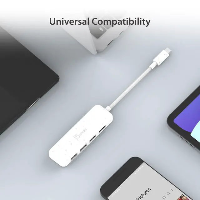 Alt view image 5 of 6 - 4-in-1 Pink USB-C to 4-Port Type-A Hub(Eco-Friendly), 4 USB-A with 10Gbps SuperSpeed, USB-C Dongle | Compatible with MacBook Pro/Air, iPad, Mac mini and More Type C Devices(JCH341ER)