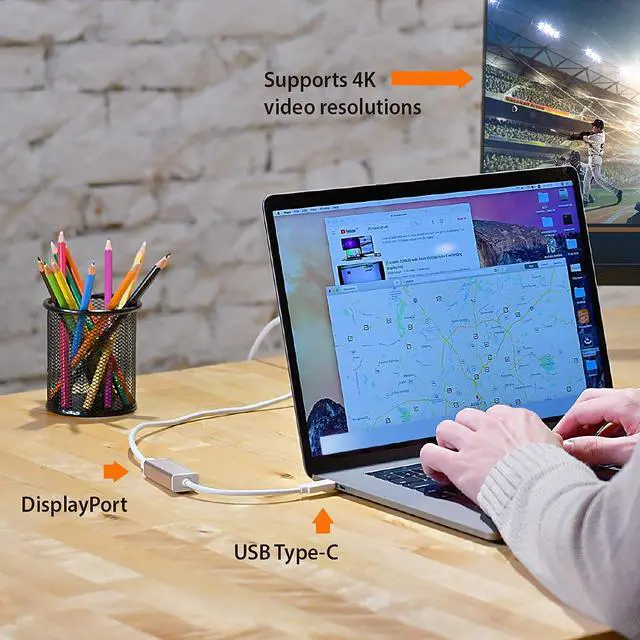 Alt view image 2 of 7 - Aluminum USB C to DisplayPort Adapter - 4k @ 60Hz USB Type C Male to DisplayPort Female Converter, Perfect for Macbooks, Chromebooks, Tablets, PCs (JCA140)