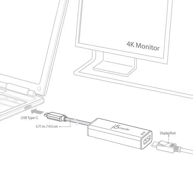 Alt view image 4 of 7 - Aluminum USB C to DisplayPort Adapter - 4k @ 60Hz USB Type C Male to DisplayPort Female Converter, Perfect for Macbooks, Chromebooks, Tablets, PCs (JCA140)
