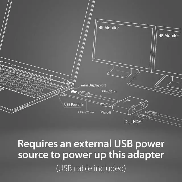 Alt view image 2 of 7 - Mini DisplayPort to Dual 4K HDMI MST Adapter, for Microsoft Surface Pro 2, Surface Book, HP OMEN 15-CE051NR and More, Not Compatible with Mac (JDA156)