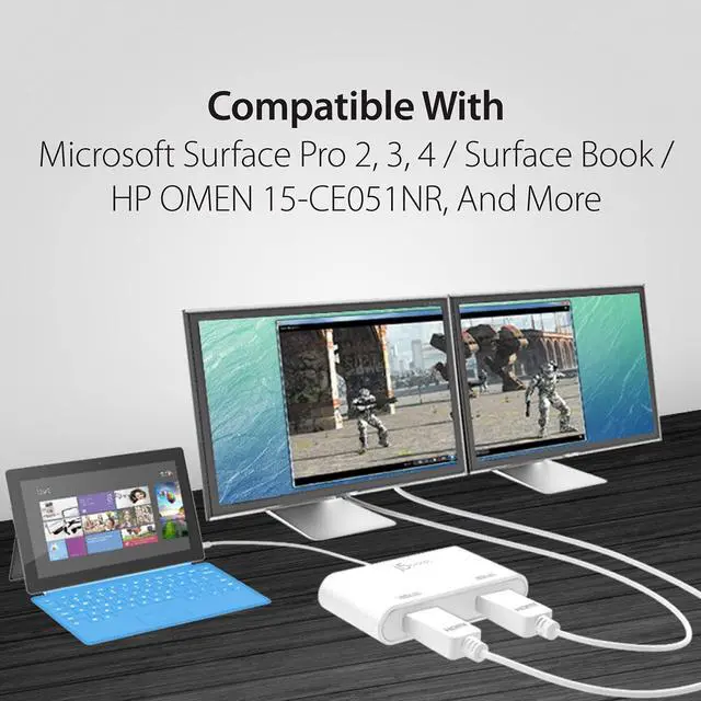 Alt view image 5 of 7 - Mini DisplayPort to Dual 4K HDMI MST Adapter, for Microsoft Surface Pro 2, Surface Book, HP OMEN 15-CE051NR and More, Not Compatible with Mac (JDA156)
