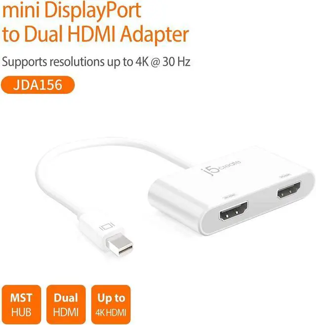 Alt view image 7 of 7 - Mini DisplayPort to Dual 4K HDMI MST Adapter, for Microsoft Surface Pro 2, Surface Book, HP OMEN 15-CE051NR and More, Not Compatible with Mac (JDA156)