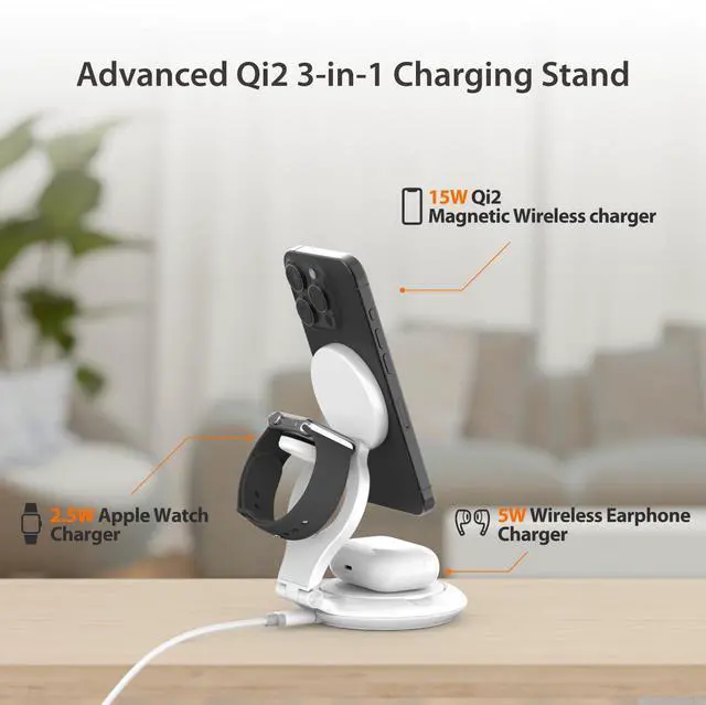 Alt view image 2 of 7 - Qi2 3-in-1 Magnetic Foldable Wireless Charging Station (JUPW3415)