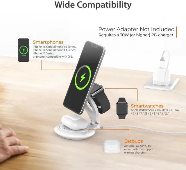 Alt view image 7 of 7 - Qi2 3-in-1 Magnetic Foldable Wireless Charging Station (JUPW3415)