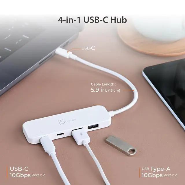 Alt view image 3 of 6 - 4-in-1 Pink USB-C to 4-Port Type-A & Type-C Hub(Eco-Friendly), 10 Gbps USB-A x 2 & 10 Gbps USB-C x 2, Compatible with MacBook Pro, MacBook Air, iPad, Mac mini (JCH342ER)