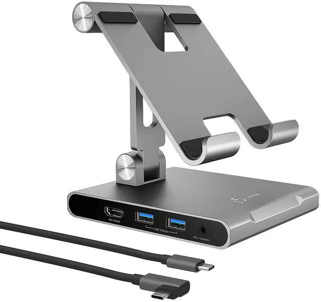 Main image of Adjustable Tablet Stand with USB Type C Docking Station for iPad Pro/Air/mini : 4K60 HDMI, 2 x USB-A 5Gbps, 100W PD Charging, microSD/SD Card Reader, 3.5mm Audio Jack (JTS224)