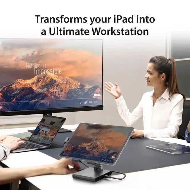 Alt view image 4 of 7 - Adjustable Tablet Stand with USB Type C Docking Station for iPad Pro/Air/mini : 4K60 HDMI, 2 x USB-A 5Gbps, 100W PD Charging, microSD/SD Card Reader, 3.5mm Audio Jack (JTS224)