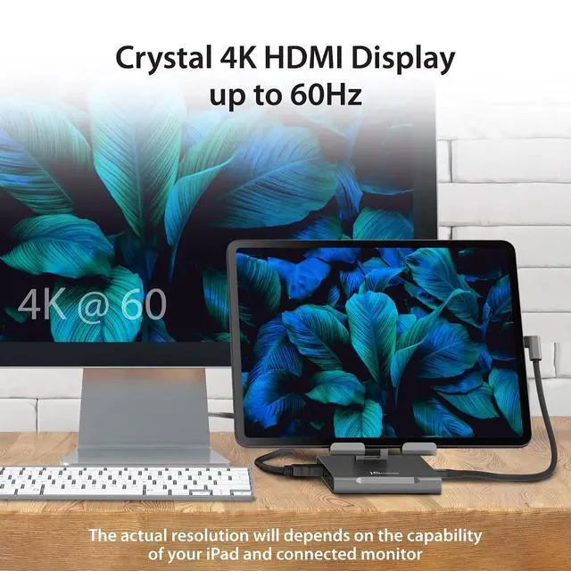 Alt view image 3 of 7 - Adjustable Tablet Stand with USB Type C Docking Station for iPad Pro/Air/mini : 4K60 HDMI, 2 x USB-A 5Gbps, 100W PD Charging, microSD/SD Card Reader, 3.5mm Audio Jack (JTS224)