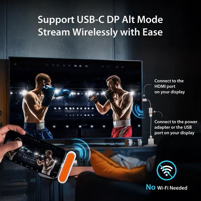 Alt view image 2 of 7 - ScreenCast Mini Duo Type-C Wireless HDMI Transmitter and Receiver, Plug&Play 1080p@60Hz Low Latency 5G+2.4G Output for Streaming from Phone/Tablet to TV (JVAW60)