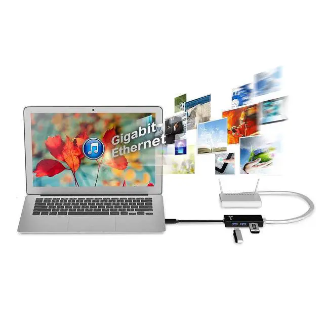 Alt view image 6 of 7 - USB 3.0 Multi-Adapter Hub- 3X USB 3.0 SuperSpeed Ports, Gigabit RJ45 Ethernet, Compatible with Windows and MacOS