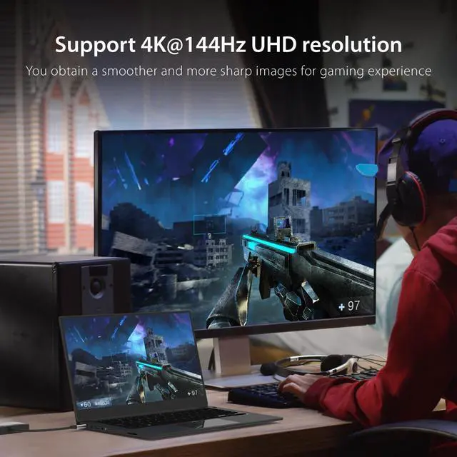 Alt view image 2 of 7 - 8K USB Type C to Dual HDMI Display Adapter - Single 8K60/4K144 or Dual 4K60 - Support MST Extended Mode, for Gamers and Professionals, Suitable for Windows Laptop (JCA465)