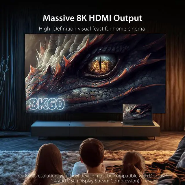 Alt view image 3 of 7 - 8K USB Type C to Dual HDMI Display Adapter - Single 8K60/4K144 or Dual 4K60 - Support MST Extended Mode, for Gamers and Professionals, Suitable for Windows Laptop (JCA465)