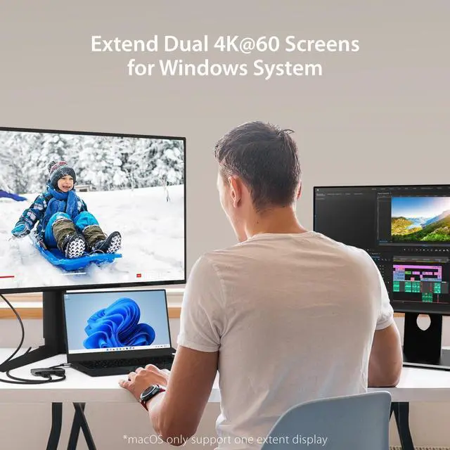 Alt view image 4 of 7 - 8K USB Type C to Dual HDMI Display Adapter - Single 8K60/4K144 or Dual 4K60 - Support MST Extended Mode, for Gamers and Professionals, Suitable for Windows Laptop (JCA465)