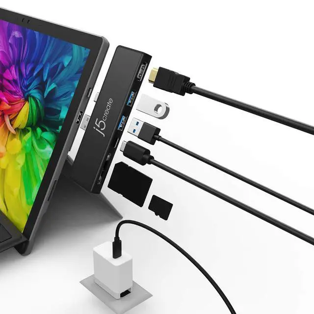 Alt view image 2 of 7 - Surface Pro 7 Ultradrive mini Dock, 6-in-2, 4K60 HDMI, 10Gbps USB-A x 2, 10 Gbps USB-C with PD 60W Pass-Through Charging, SD/microSD Card Reader (JCD324B)
