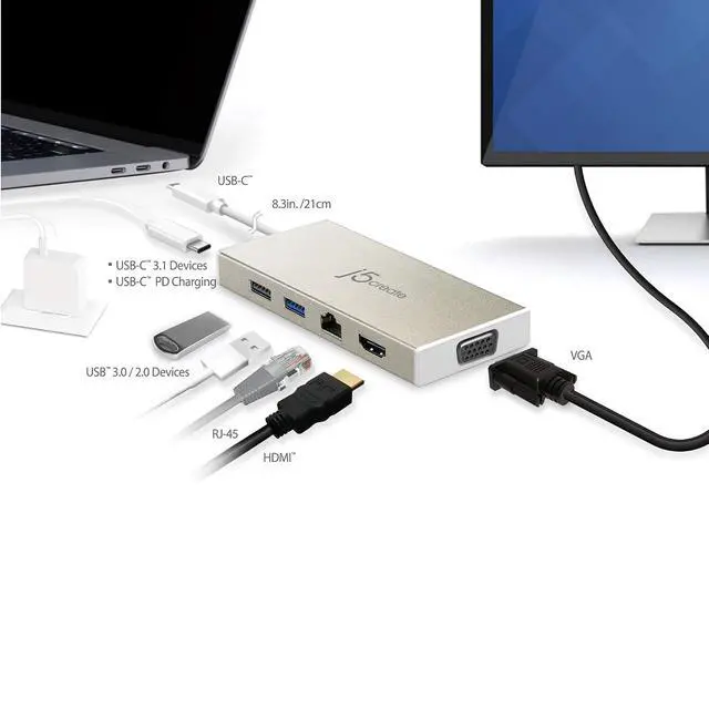 Alt view image 2 of 7 - USB-C 3.1 Mini Hub- USB 3.1/3.0/2.0| HDMI 1920 x 1200 @ 60 Hz/VGA 1920 x 1200 @ 60 Hz | Gigabit Ethernet | Compatible with USB C Devices
