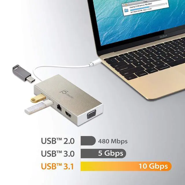 Alt view image 3 of 7 - USB-C 3.1 Mini Hub- USB 3.1/3.0/2.0| HDMI 1920 x 1200 @ 60 Hz/VGA 1920 x 1200 @ 60 Hz | Gigabit Ethernet | Compatible with USB C Devices