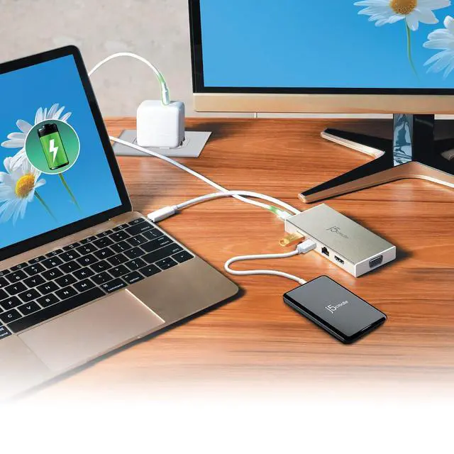 Alt view image 7 of 7 - USB-C 3.1 Mini Hub- USB 3.1/3.0/2.0| HDMI 1920 x 1200 @ 60 Hz/VGA 1920 x 1200 @ 60 Hz | Gigabit Ethernet | Compatible with USB C Devices
