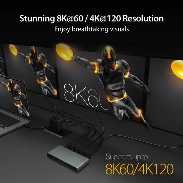 Alt view image 3 of 7 - 8K HDMI 2.1 4Way Splitter Mirror One HDMI Source to Four Displays | Supports 8K, 4K, 1440p | HDR10+/Dolby Vision/VRR/FreeSync/G-Sync Compatible | for Game Consoles, PC, Laptop (JDSH814)