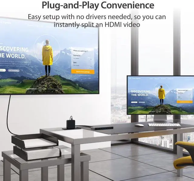 Alt view image 5 of 7 - 8K HDMI 2.1 4Way Splitter Mirror One HDMI Source to Four Displays | Supports 8K, 4K, 1440p | HDR10+/Dolby Vision/VRR/FreeSync/G-Sync Compatible | for Game Consoles, PC, Laptop (JDSH814)
