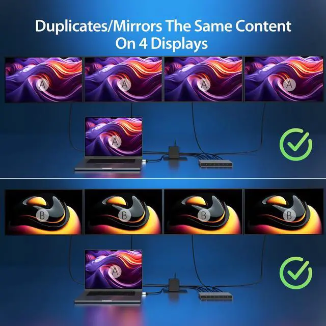Alt view image 7 of 7 - 8K HDMI 2.1 4Way Splitter Mirror One HDMI Source to Four Displays | Supports 8K, 4K, 1440p | HDR10+/Dolby Vision/VRR/FreeSync/G-Sync Compatible | for Game Consoles, PC, Laptop (JDSH814)