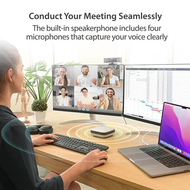 Alt view image 3 of 7 - USB-C Dual 4K Speakerphone Dock Pro, Dual 4K HDMI Audio Dock for Video Conference, USB-A x 2, USB-C, Gigabit ethernet, Pass-Through Charging - Works with Teams, Zoom (JCDS337)