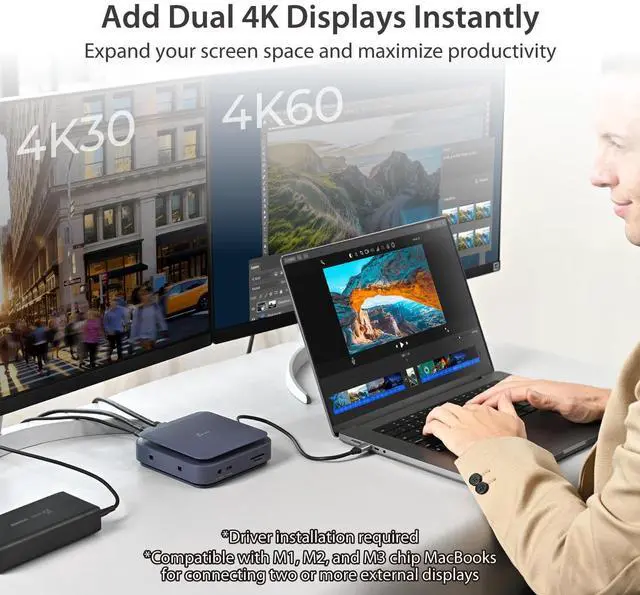 Alt view image 3 of 7 - Type-C Dock Dual 4K HDMI (JCD3198)