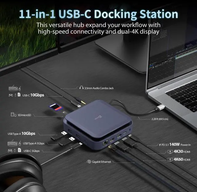 Alt view image 2 of 7 - Type-C Dock Dual 4K HDMI (JCD3198)