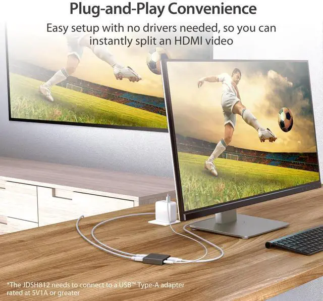 Alt view image 5 of 7 - 8K HDMI 2.1 2Way Splitter Mirror One HDMI Source to Two Displays | Supports 8K, 4K, 1440p | HDR10+/Dolby Vision/VRR/FreeSync/G-Sync Compatible | for Game Consoles, PC, Laptop (JDSH812)