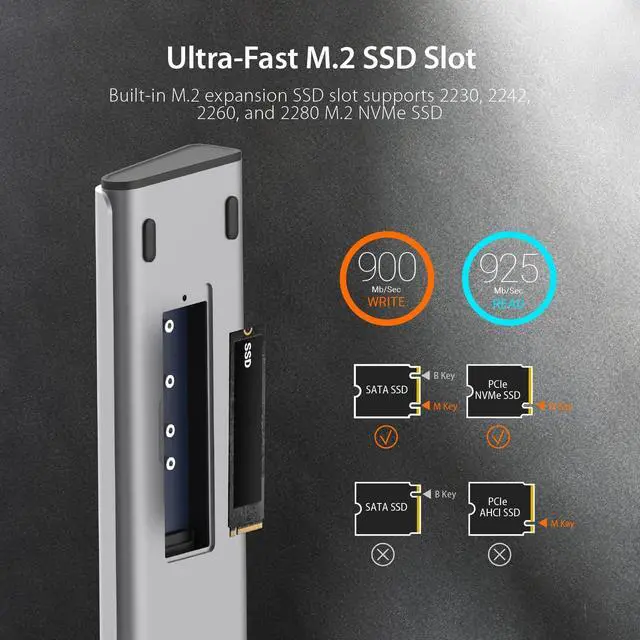 Alt view image 3 of 7 - USB C Dual 4K60 Display Docking Station (12-in-1), Built-in M.2 SSD Slot, HDMI, DisplayPort, 10Gbps USB-A, Card Reader, PD 100W, Ethernet, for Surface Pro 7/8/9/11 (JCD551)