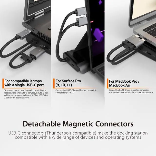 Alt view image 7 of 7 - USB C Dual 4K60 Display Docking Station (12-in-1), Built-in M.2 SSD Slot, HDMI, DisplayPort, 10Gbps USB-A, Card Reader, PD 100W, Ethernet, for Surface Pro 7/8/9/11 (JCD551)